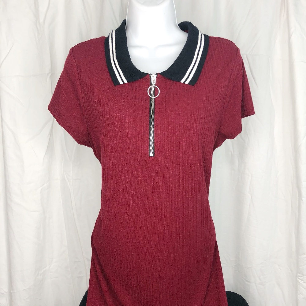 Wild Fable 90's Red Zip Neck Ribbed Dress XL